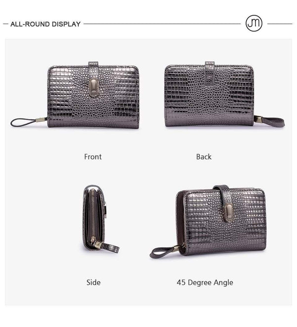 Planet Gates Leather Women Wallets Crocodile Pattern Small Wallet Magnetic Buckle Cowhide Women Purse With Zipper Short