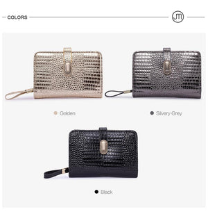 Planet Gates Leather Women Wallets Crocodile Pattern Small Wallet Magnetic Buckle Cowhide Women Purse With Zipper Short