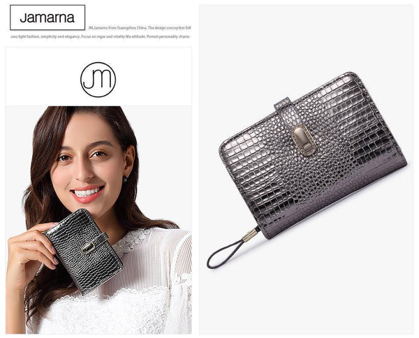 Planet Gates Leather Women Wallets Crocodile Pattern Small Wallet Magnetic Buckle Cowhide Women Purse With Zipper Short