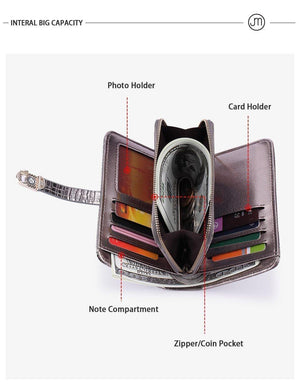 Planet Gates Leather Women Wallets Crocodile Pattern Small Wallet Magnetic Buckle Cowhide Women Purse With Zipper Short
