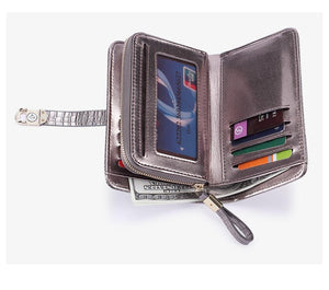 Planet Gates Leather Women Wallets Crocodile Pattern Small Wallet Magnetic Buckle Cowhide Women Purse With Zipper Short