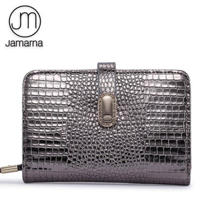 Planet Gates Leather Women Wallets Crocodile Pattern Small Wallet Magnetic Buckle Cowhide Women Purse With Zipper Short