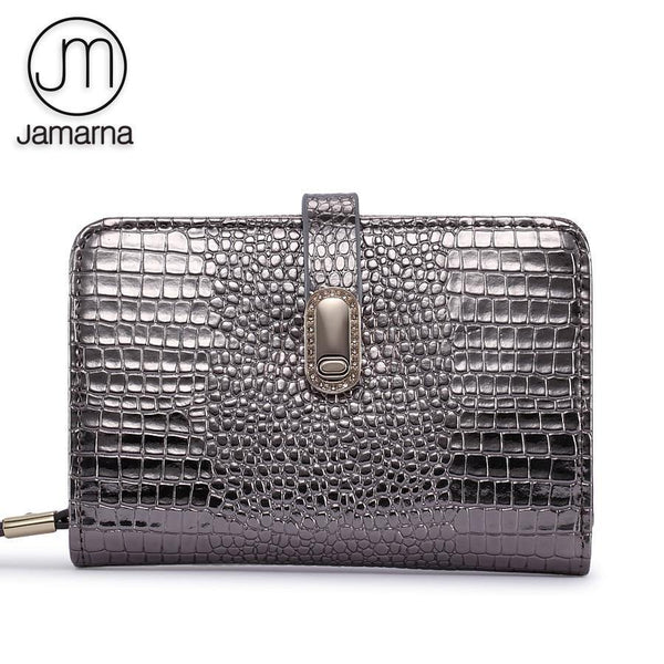 Planet Gates Leather Women Wallets Crocodile Pattern Small Wallet Magnetic Buckle Cowhide Women Purse With Zipper Short