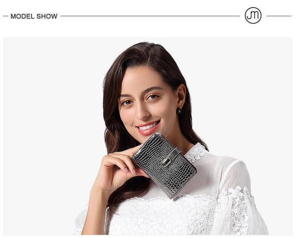 Planet Gates Leather Women Wallets Crocodile Pattern Small Wallet Magnetic Buckle Cowhide Women Purse With Zipper Short