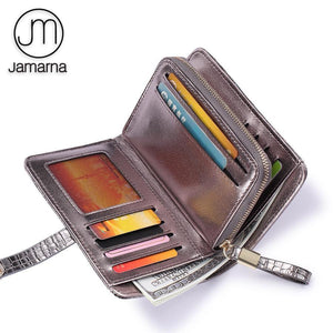 Planet Gates Leather Women Wallets Crocodile Pattern Small Wallet Magnetic Buckle Cowhide Women Purse With Zipper Short