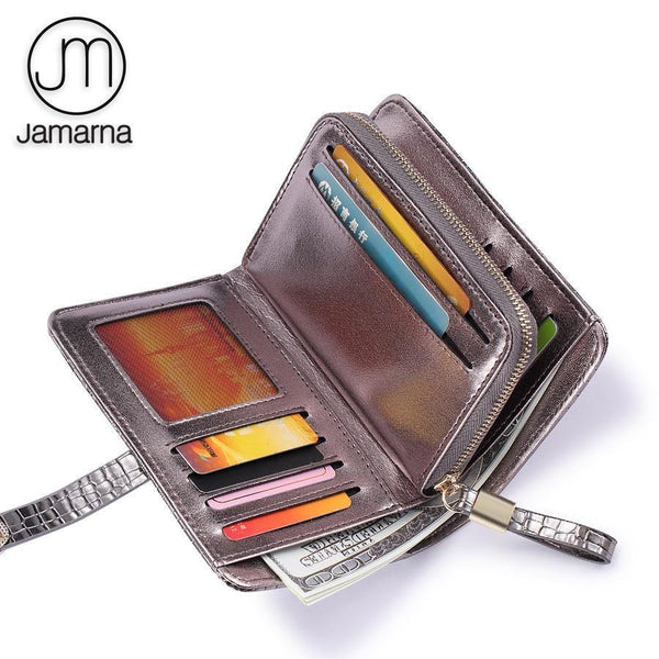 Planet Gates Leather Women Wallets Crocodile Pattern Small Wallet Magnetic Buckle Cowhide Women Purse With Zipper Short