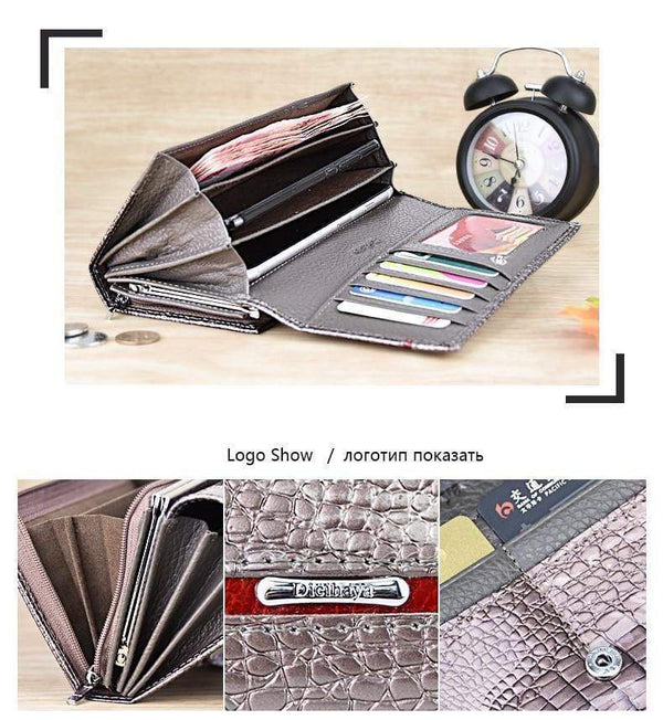 Planet Gates Leather Women Wallets Crocodile Print Long Hasp Zipper Wallet Ladies Clutch Bag Purse Female Luxury