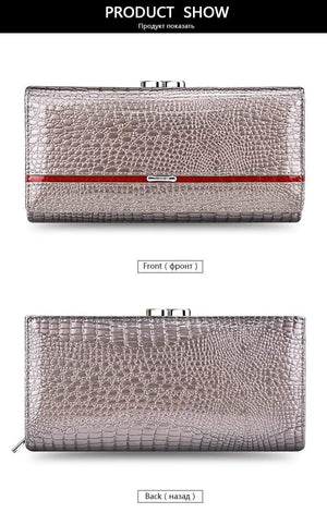Planet Gates Leather Women Wallets Crocodile Print Long Hasp Zipper Wallet Ladies Clutch Bag Purse Female Luxury