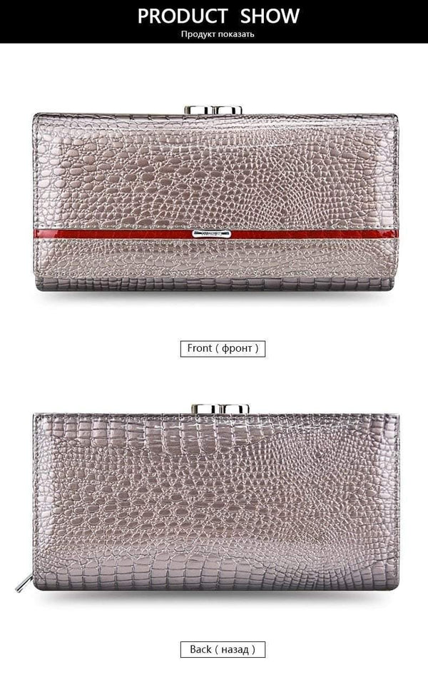 Planet Gates Leather Women Wallets Crocodile Print Long Hasp Zipper Wallet Ladies Clutch Bag Purse Female Luxury