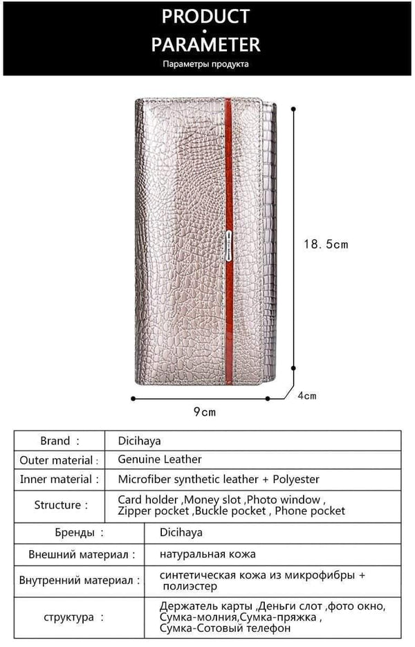 Planet Gates Leather Women Wallets Crocodile Print Long Hasp Zipper Wallet Ladies Clutch Bag Purse Female Luxury