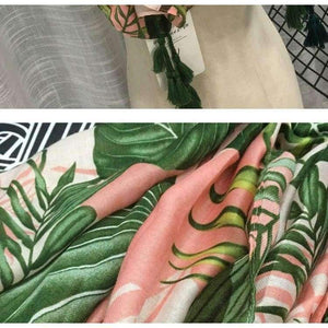 Planet Gates Leaves Print Polyester Long Shawls Wraps for Women Green&Pink Spring Warm Stoles Scarf Elegant Ladies Muslim Hijab
