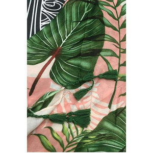 Planet Gates Leaves Print Polyester Long Shawls Wraps for Women Green&Pink Spring Warm Stoles Scarf Elegant Ladies Muslim Hijab