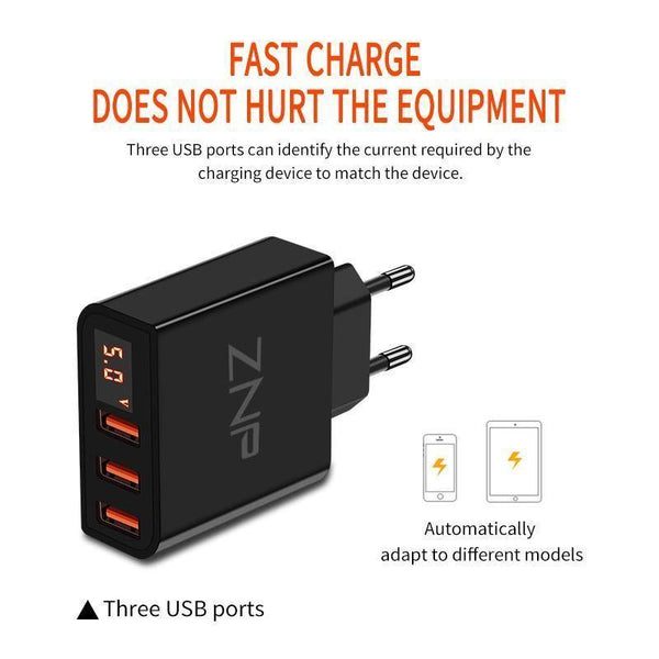 Planet Gates LED Display 3 4 USB Charger, ZNP Universal Mobile Phone USB Charger Fast Charging Wall Charger For iPhone Samsung Xiaomi 3.4A