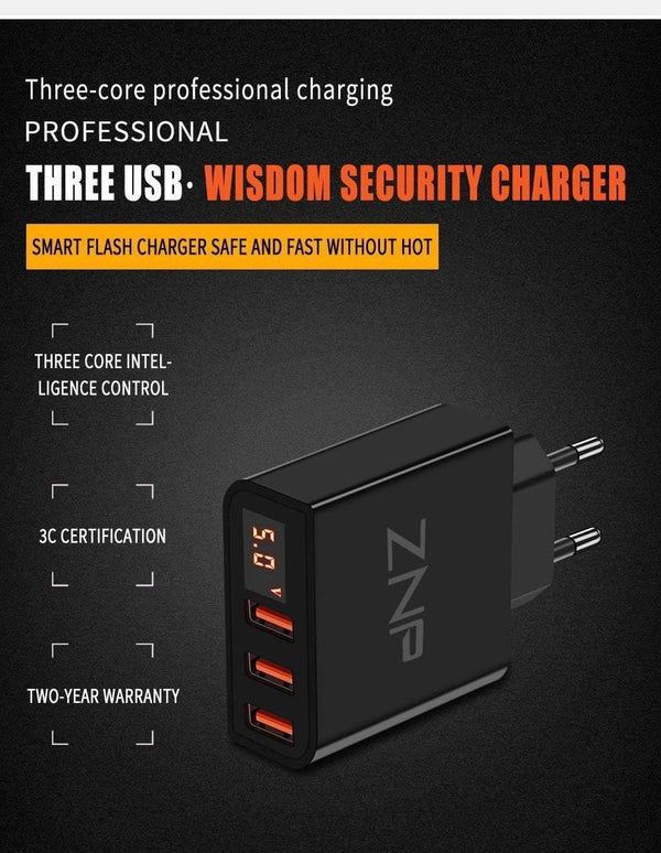 Planet Gates LED Display 3 4 USB Charger, ZNP Universal Mobile Phone USB Charger Fast Charging Wall Charger For iPhone Samsung Xiaomi 3.4A