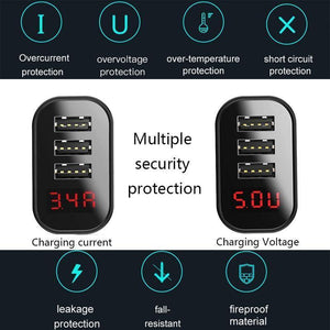 Planet Gates LED Display 3 USB Charger, Baseus Mobile Phone USB Charger Fast Charging Wall Charger For iPhone Samsung Xiaomi 3.4A Max Charger