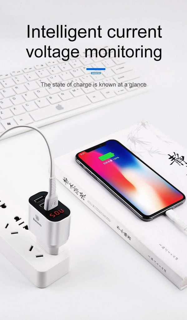 Planet Gates LED Display 3 USB Charger, Baseus Mobile Phone USB Charger Fast Charging Wall Charger For iPhone Samsung Xiaomi 3.4A Max Charger
