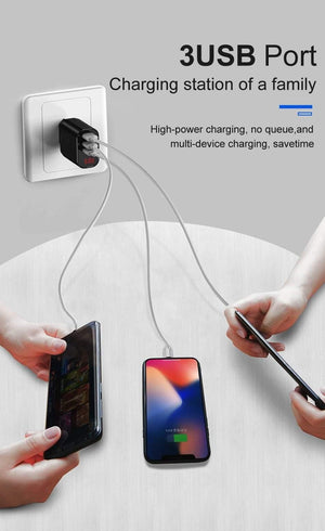 Planet Gates LED Display 3 USB Charger, Baseus Mobile Phone USB Charger Fast Charging Wall Charger For iPhone Samsung Xiaomi 3.4A Max Charger