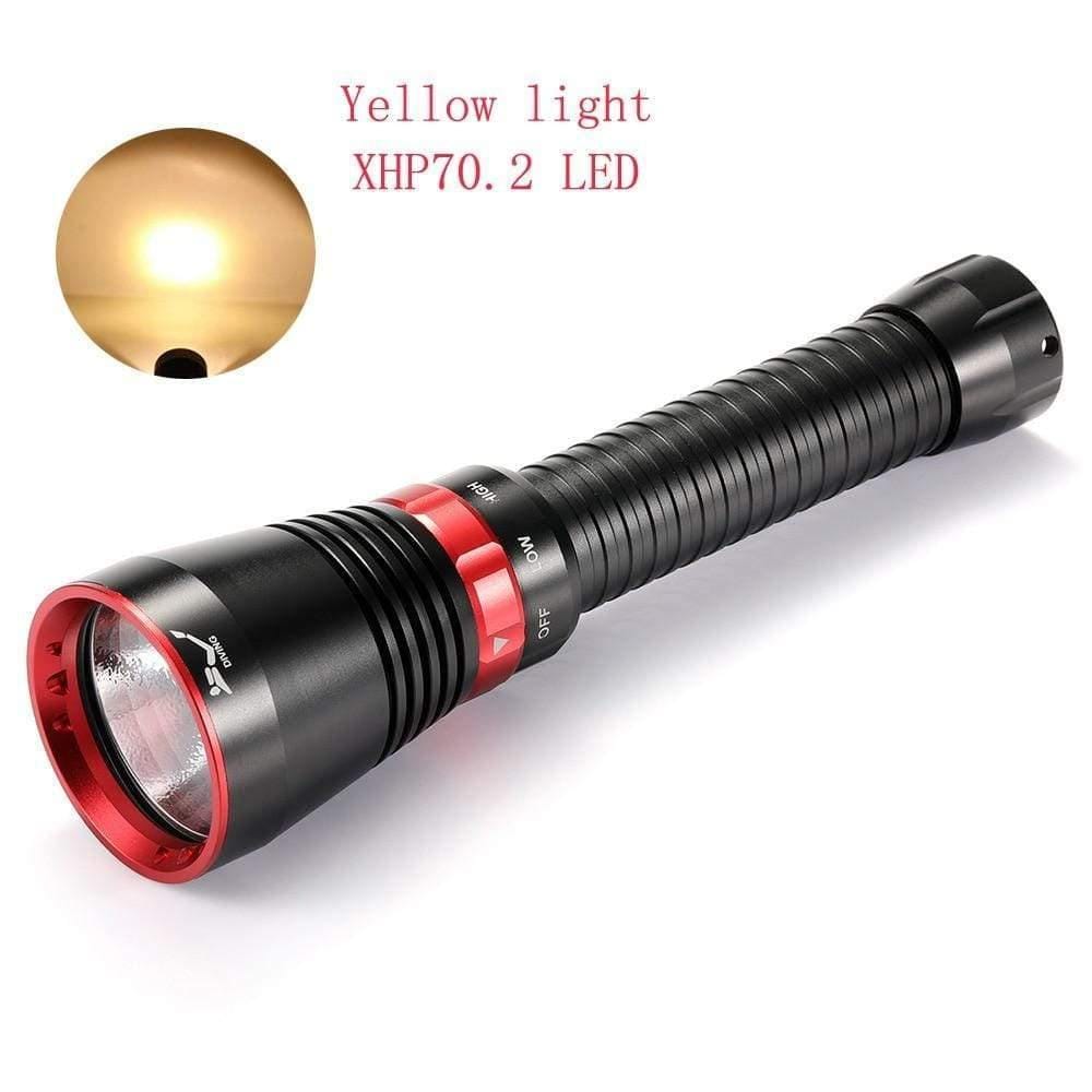 Planet Gates Led Diving Flashlight 6000 Lumens XHP70.2 Yellow Light Super Bright 100M Underwater Scuba Diving Torch Light
