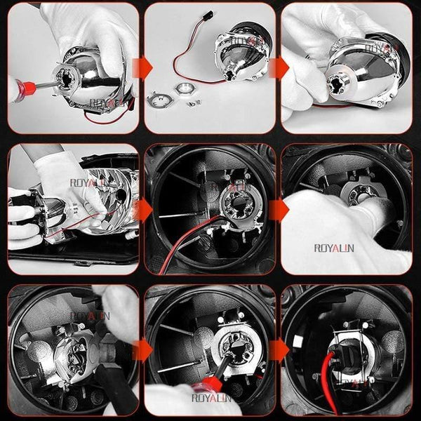 Planet Gates LED DRL Double Angel Eyes Halo Rings Turbine Mini Projector Lens Bi Xenon H1 Headlight Shrouds White H4 H7 Auto Lamp DIY