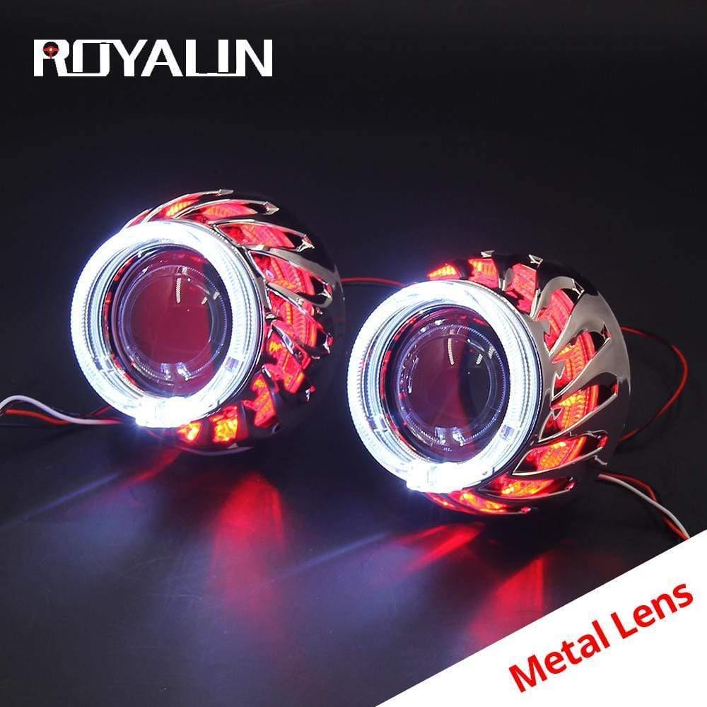 Planet Gates LED DRL Double Angel Eyes Halo Rings Turbine Mini Projector Lens Bi Xenon H1 Headlight Shrouds White H4 H7 Auto Lamp DIY