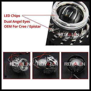 Planet Gates LED DRL Double Angel Eyes Halo Rings Turbine Mini Projector Lens Bi Xenon H1 Headlight Shrouds White H4 H7 Auto Lamp DIY