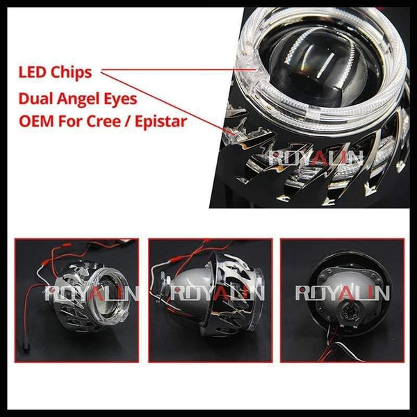 Planet Gates LED DRL Double Angel Eyes Halo Rings Turbine Mini Projector Lens Bi Xenon H1 Headlight Shrouds White H4 H7 Auto Lamp DIY