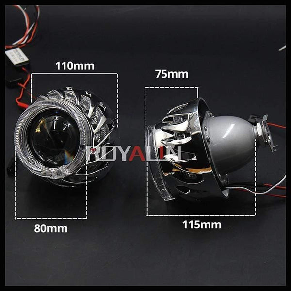 Planet Gates LED DRL Double Angel Eyes Halo Rings Turbine Mini Projector Lens Bi Xenon H1 Headlight Shrouds White H4 H7 Auto Lamp DIY
