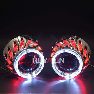 Planet Gates LED DRL Double Angel Eyes Halo Rings Turbine Mini Projector Lens Bi Xenon H1 Headlight Shrouds White H4 H7 Auto Lamp DIY