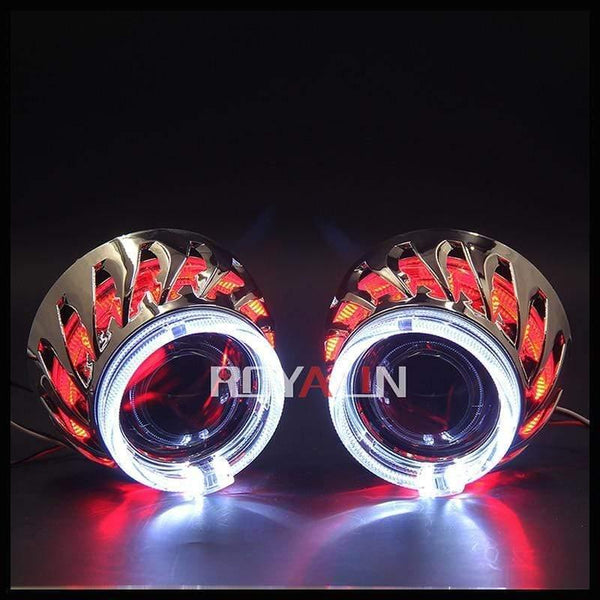 Planet Gates LED DRL Double Angel Eyes Halo Rings Turbine Mini Projector Lens Bi Xenon H1 Headlight Shrouds White H4 H7 Auto Lamp DIY