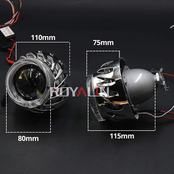 Planet Gates LED DRL Double Angel Eyes Halo Rings Turbine Mini Projector Lens Bi Xenon H1 Headlight Shrouds White H4 H7 Auto Lamp DIY