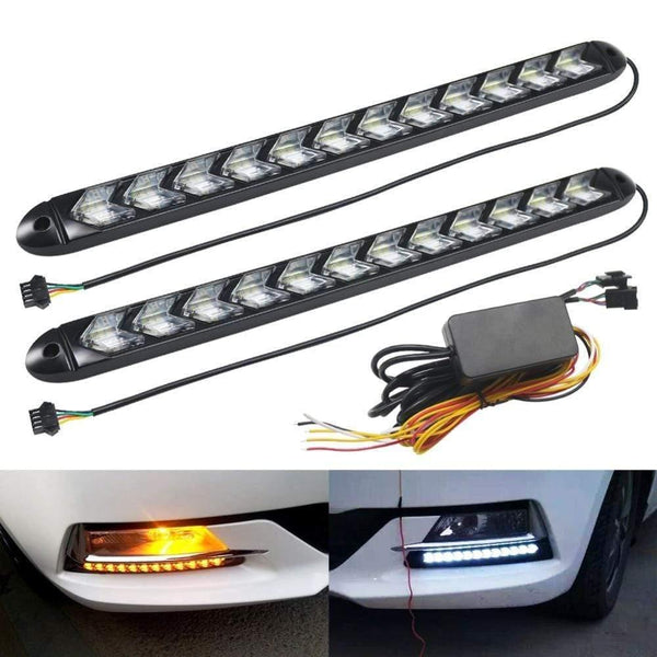 Planet Gates LED Flexible DRL Daytime Running Lights Turn Signal White/Amber Switchback Dynamic Streamer Knight Rider Strip Light Headlight