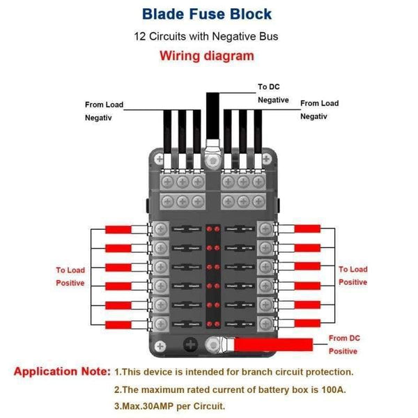 LED Indicator IP56 Waterproof Blade Fuse Box Holder Block ATC ATO 12-Way 250 Amp Car Accessories