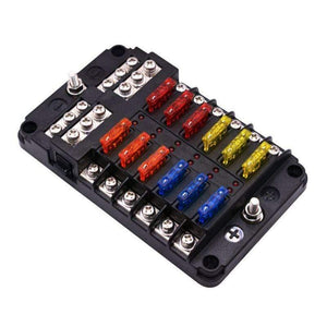 LED Indicator IP56 Waterproof Blade Fuse Box Holder Block ATC ATO 12-Way 250 Amp Car Accessories