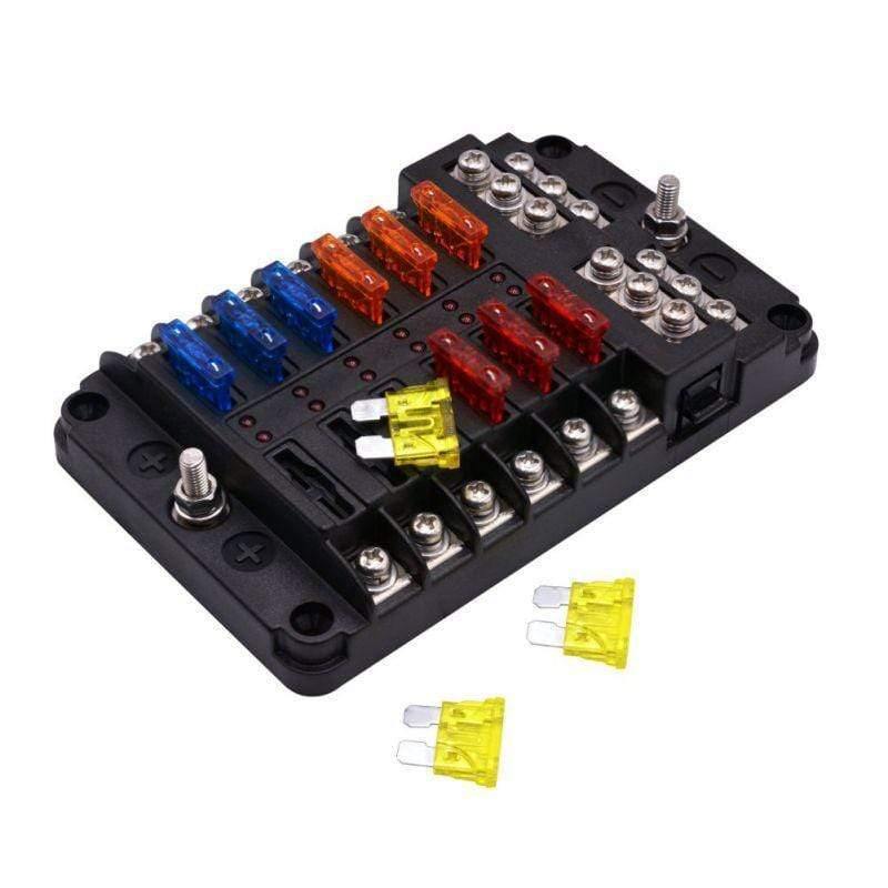 LED Indicator IP56 Waterproof Blade Fuse Box Holder Block ATC ATO 12-Way 250 Amp Car Accessories