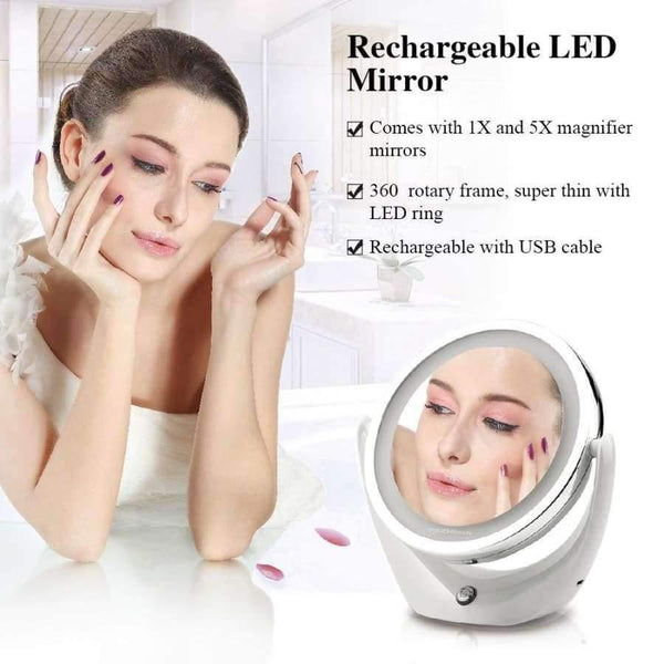 Planet Gates Led Light  Cosmetic Mirror Dual-side 1X and 5X, 360 Rotary, USB rechargeable Makeup Mirror TB-1276