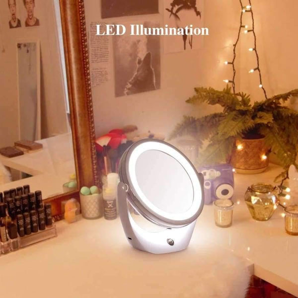 Planet Gates Led Light  Cosmetic Mirror Dual-side 1X and 5X, 360 Rotary, USB rechargeable Makeup Mirror TB-1276