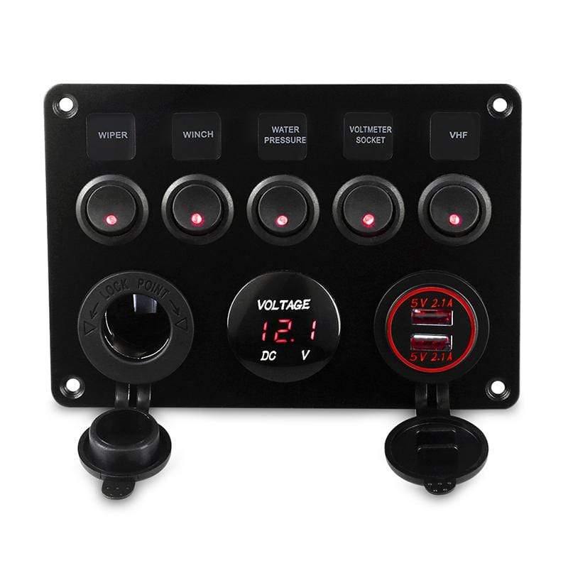 Planet Gates Led Marine Boat Switch Panel 12v 24v 6 Gang Waterproof On-Off Toggle Panel Switch USB Charger Socket Voltmeter 12v Power Outlet