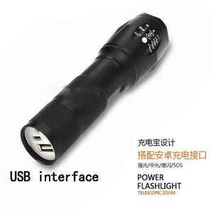 Planet Gates LED Rechargeable Flashlight T6 linterna torch 4000 lumen USB charging interface Outdoor Camping Powerful Zoomable portable light