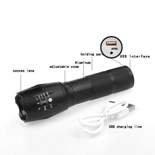 Planet Gates LED Rechargeable Flashlight T6 linterna torch 4000 lumen USB charging interface Outdoor Camping Powerful Zoomable portable light
