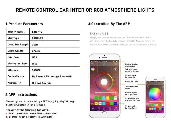 Planet Gates LED Strip Auto Car Ambient Light APP Control USB RGB Interior Atmosphere Lamp 5050 48SMD Flexible Car LED Decorative Lights