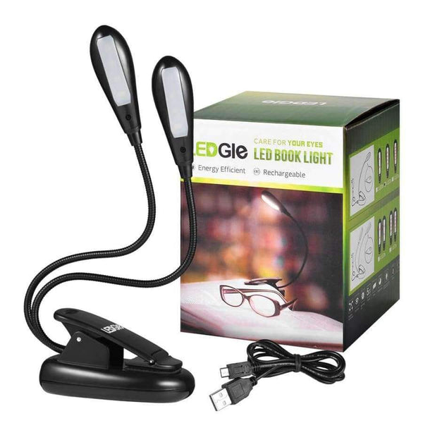 Planet Gates LEDGLE Rechargeable Book Lights Compact LED Book Light Easy Clip-on Reading Lamps with 2 Lamp Arms