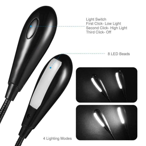 Planet Gates LEDGLE Rechargeable Book Lights Compact LED Book Light Easy Clip-on Reading Lamps with 2 Lamp Arms