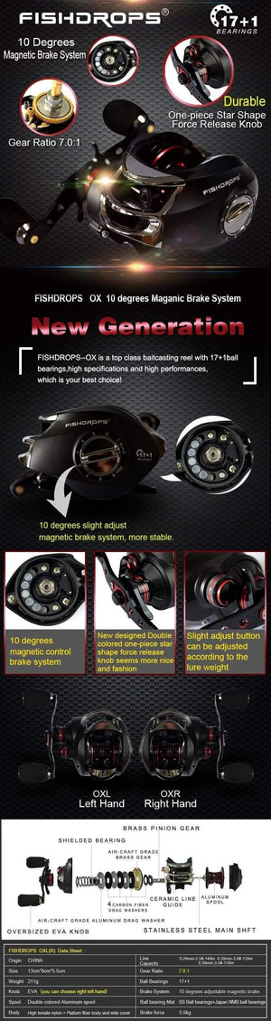 Planet Gates Left Hand Reel Casting Fishing Reel Baitcasting Reels Saltwater Freshwater Baitcaster 17+1BB Magnetic Brake System Fishing Reel