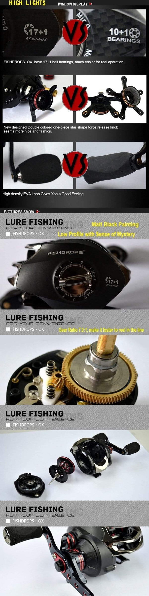 Planet Gates Left Hand Reel Casting Fishing Reel Baitcasting Reels Saltwater Freshwater Baitcaster 17+1BB Magnetic Brake System Fishing Reel