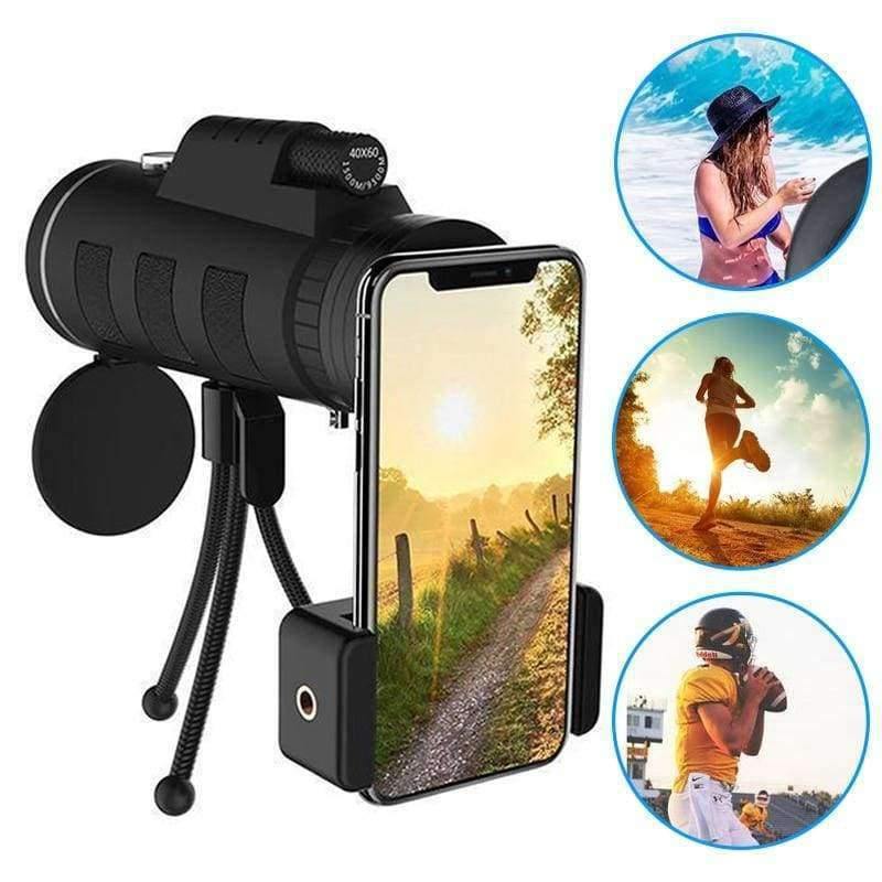 Planet Gates Lens for phone 40X60 Zoom for Smartphone Monocular Telescope Scope Camera Camping Hiking Fishing with Compass Phone Clip Tripod