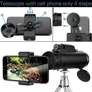 Planet Gates Lens for phone 40X60 Zoom for Smartphone Monocular Telescope Scope Camera Camping Hiking Fishing with Compass Phone Clip Tripod