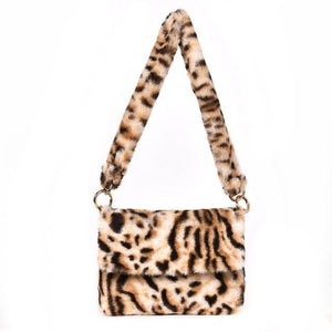 Planet Gates Leopard / 23cm x 18cmx 2cm Women Winter Faux Fur Shoulder Bag Fashion Handbag lady Leopard print Handbags Female Party Small Girls Tote Bag Christmas Gift