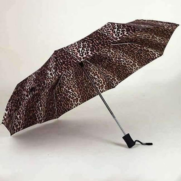 Planet Gates Leopard / China Ladies Fully-automatic Aluminium Fiberglass Strong Frame Three Folding compact big rain umbrella