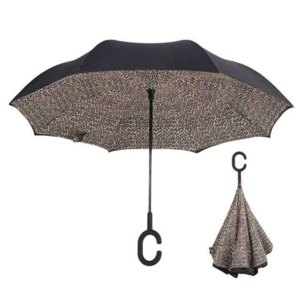 Planet Gates Leopard Folding Reverse Umbrella Double Layer Inverted Windproof  Rain Car Umbrellas For Women
