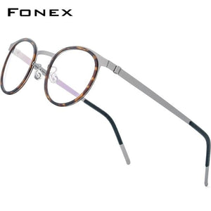 Planet Gates Leopard Gray Acetate Titanium Alloy Eyeglasses Frame Men Women Round Prescription Myopia Optical Glasses Korean Screwless Eyewear 98625